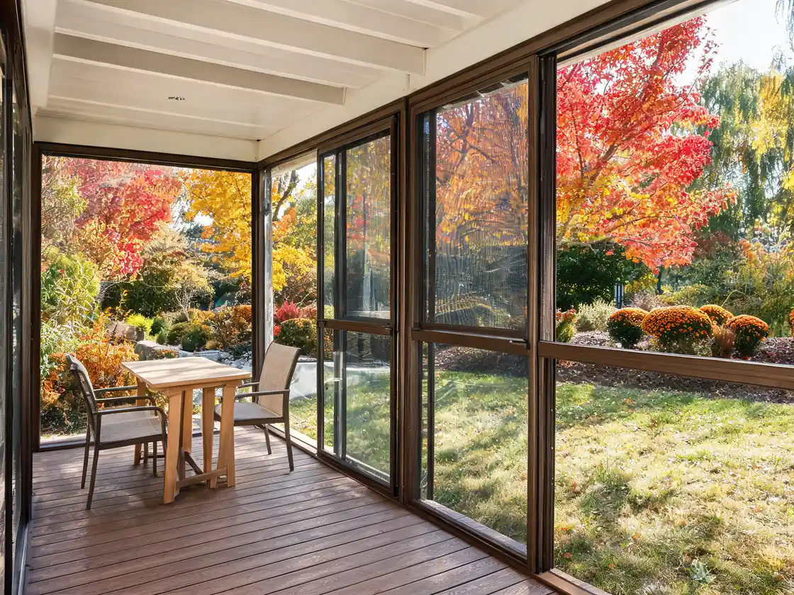 Three-season screened porch idea with removable clear vinyl panels over the screens