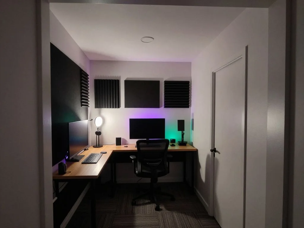 Streaming room refreshed with a backdrop panel, a desk cam, and a soft key-light. after AI redesign