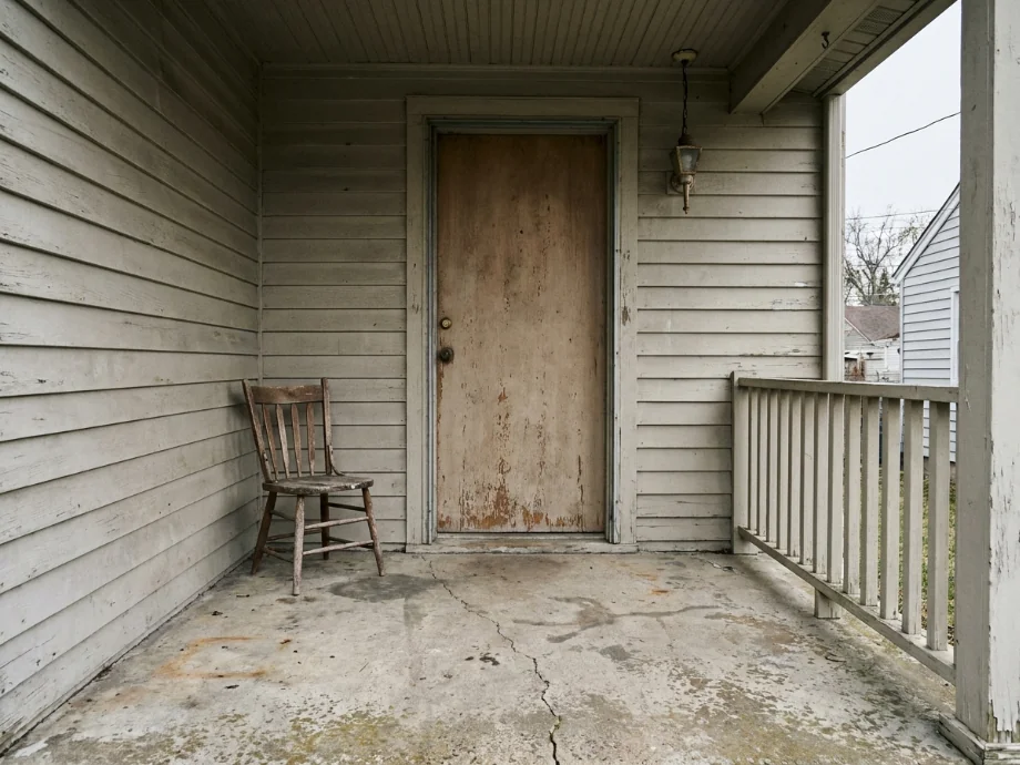 Front porch restyled with a bench, planters, and a warm welcome mat. before AI redesign