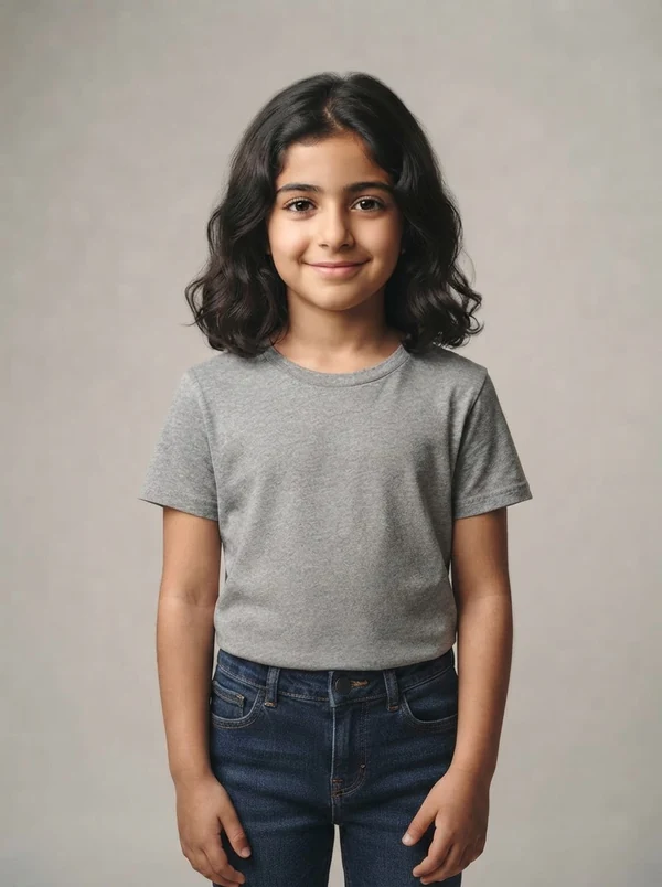 Aisha — AI kids model, Middle Eastern girl about 6 years old
