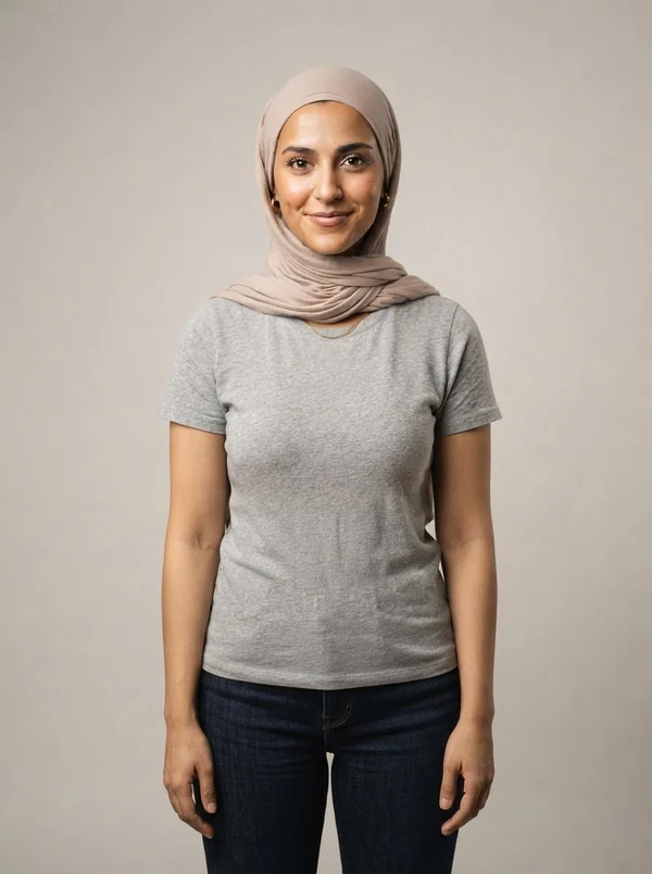 Layla — AI fashion model, Middle Eastern woman wearing a hijab