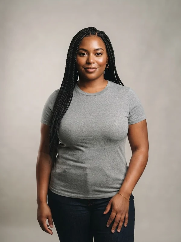 Naomi — AI fashion model, plus-size Black woman in her early 30s