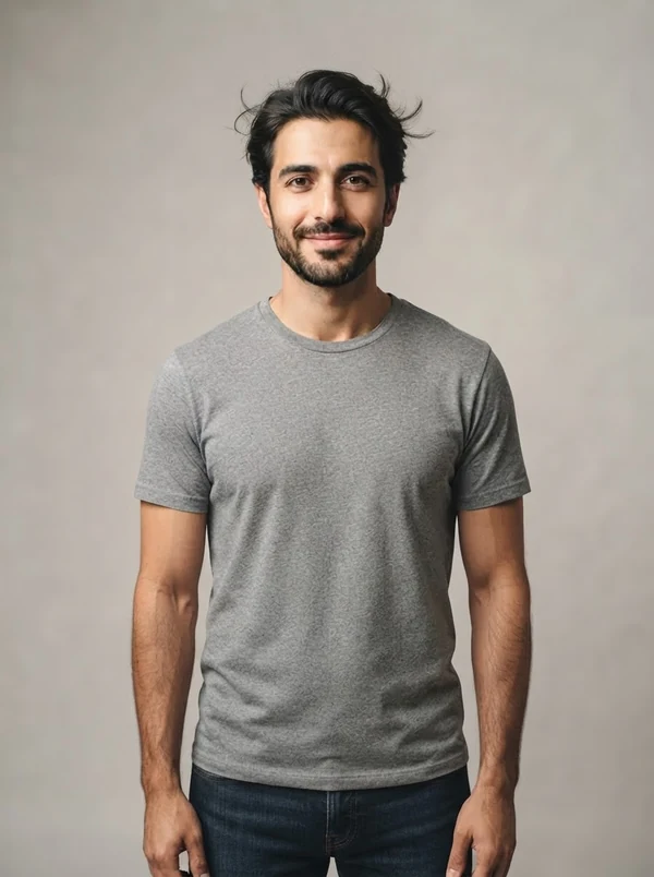 Omar — AI fashion model, Middle Eastern man in his mid-30s with a short beard