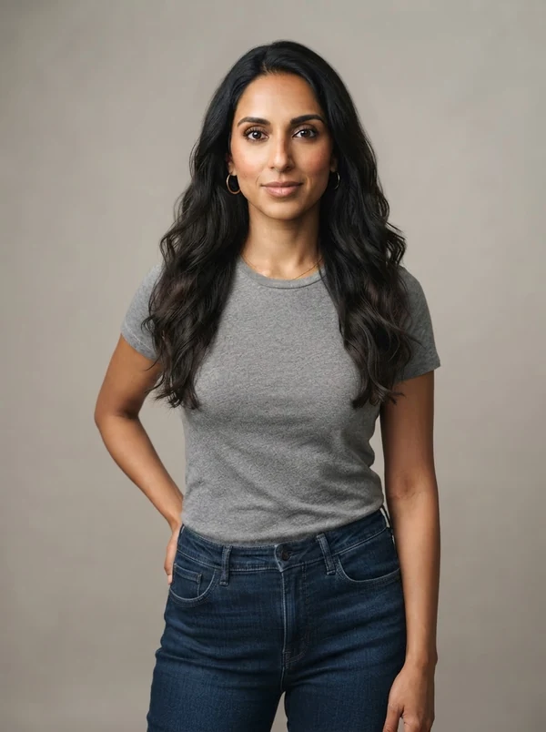 Priya — AI fashion model, South Asian woman in her early 30s