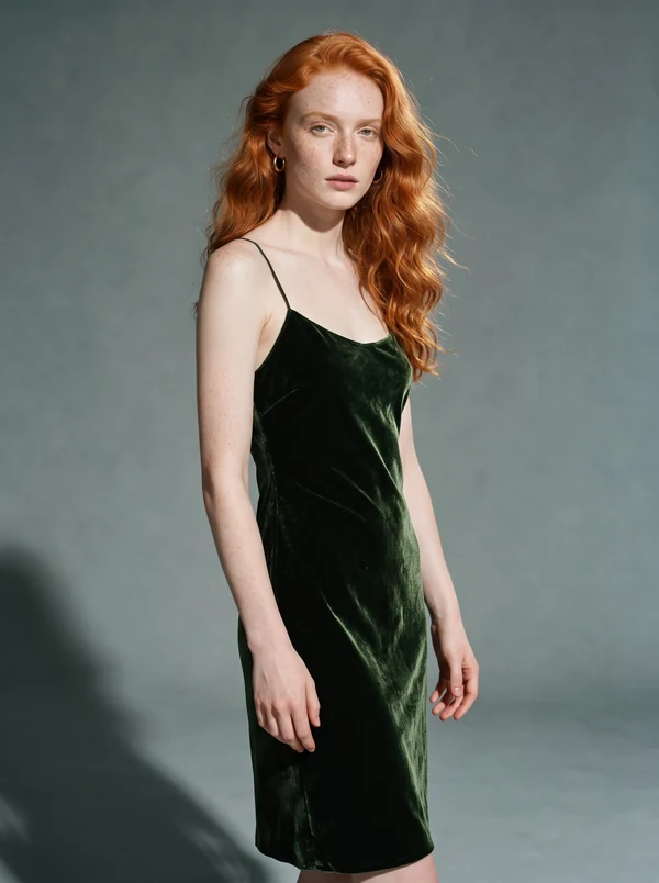 Saoirse — AI fashion model, Irish woman in her early 20s with copper-red hair