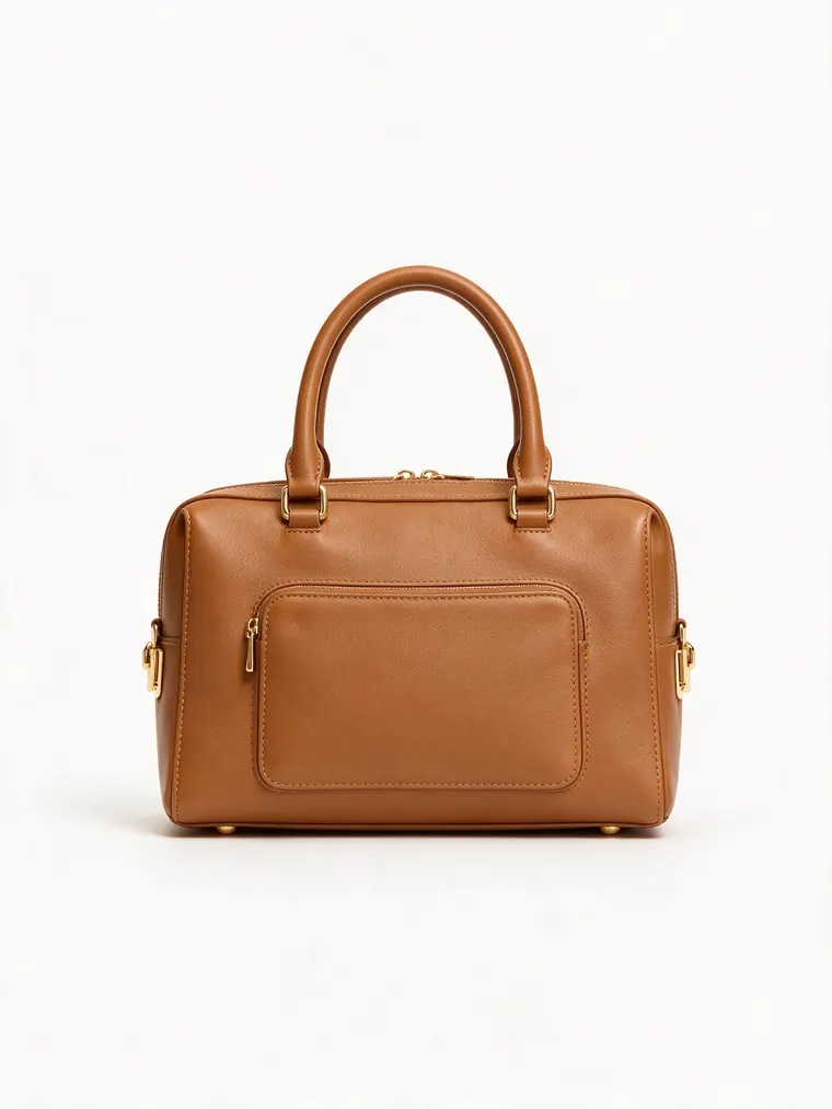 Handbag -> held on model before AI redesign