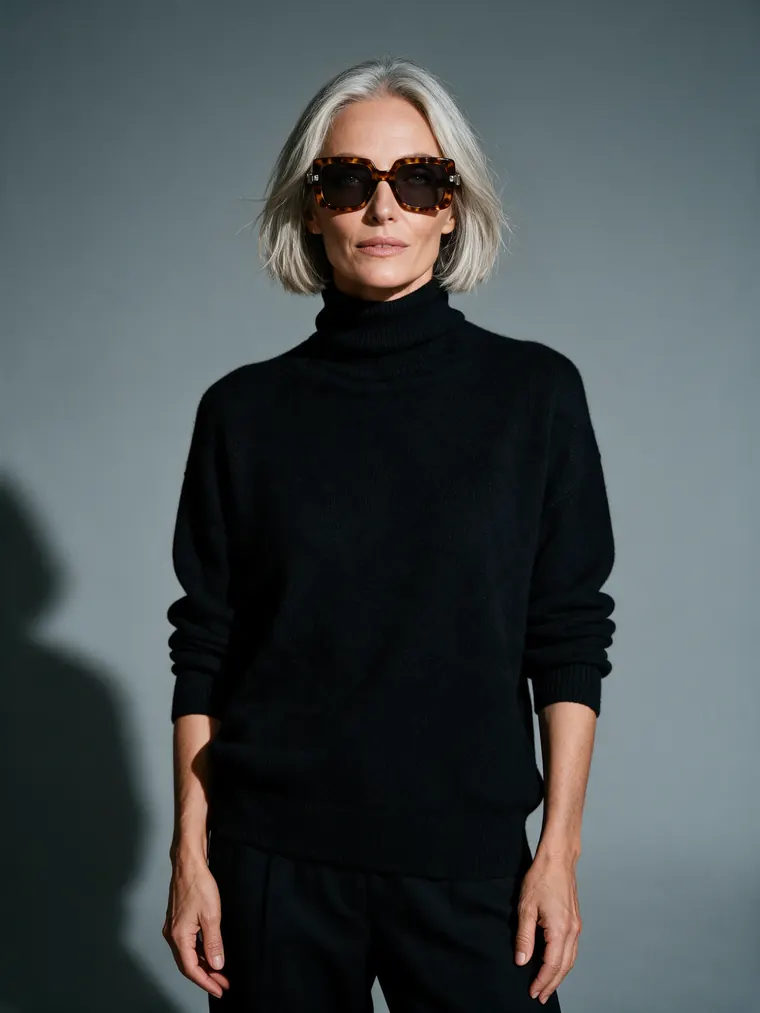 Sunglasses -> mature model portrait after AI redesign