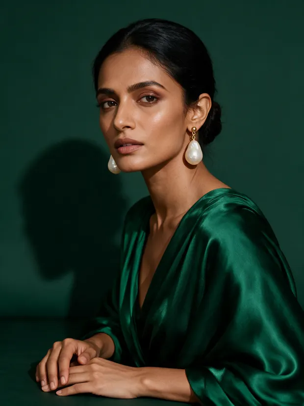 Pearl drop earrings product photo turned into a worn-on-model jewelry shot