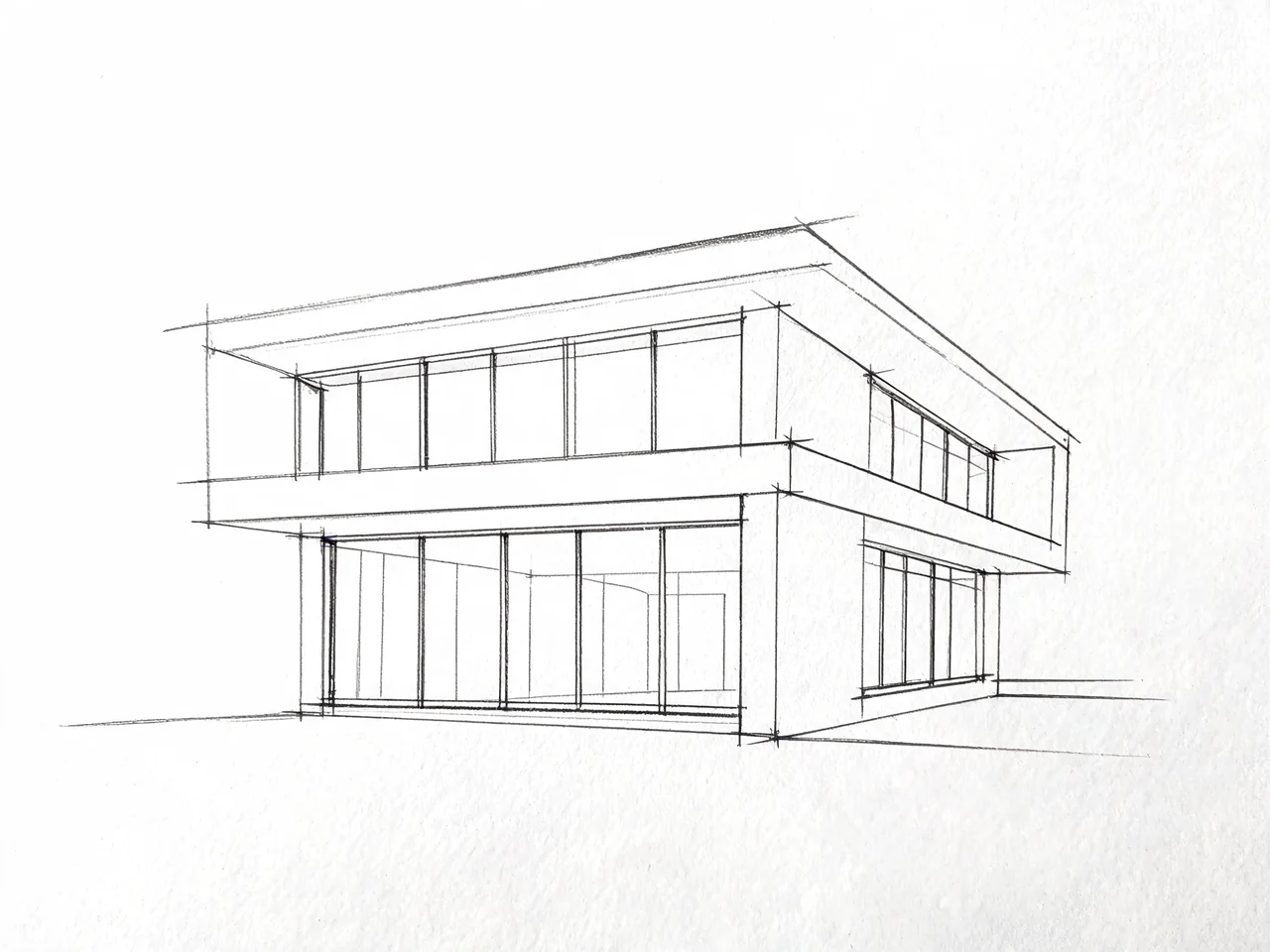AI architecture: hand-drawn pencil sketch converted to a photorealistic render before AI redesign