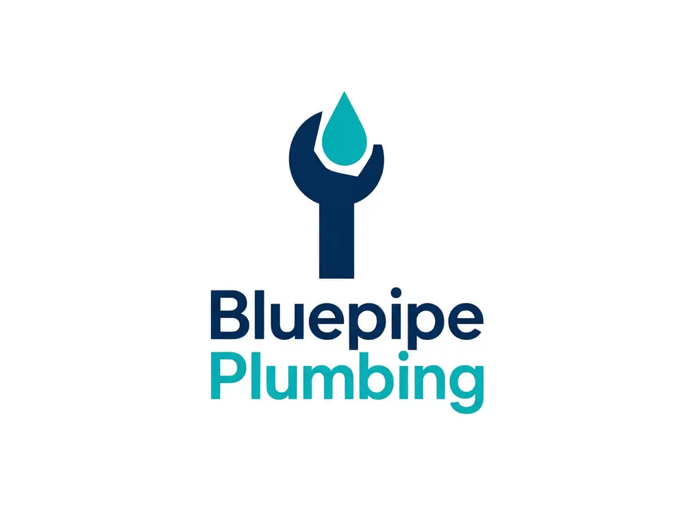 AI logo for Bluepipe Plumbing with a wrench and water drop after AI redesign