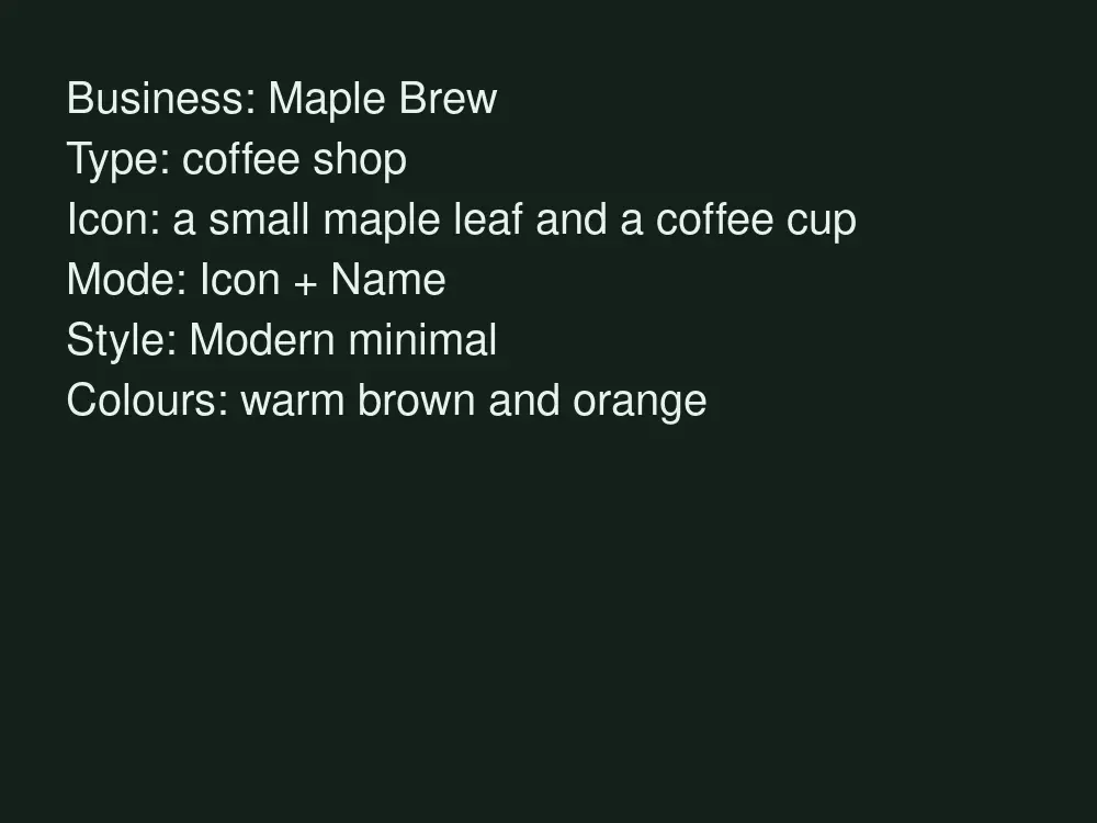 AI logo for a coffee shop named Maple Brew, with a maple leaf above a coffee cup before AI redesign