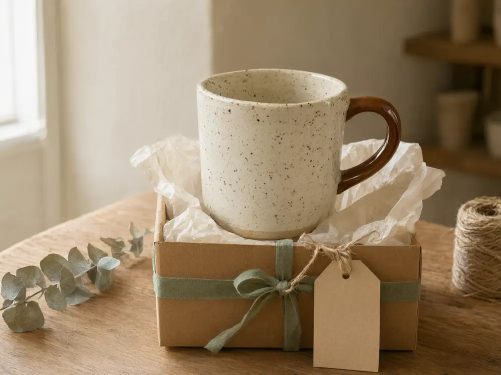 Etsy listing photo result: mug in a kraft gift box after AI redesign