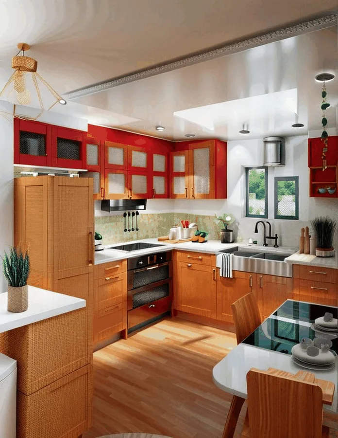 Worktop clutter cleared to bare surfaces — cabinets, backsplash, appliances and layout untouched — before