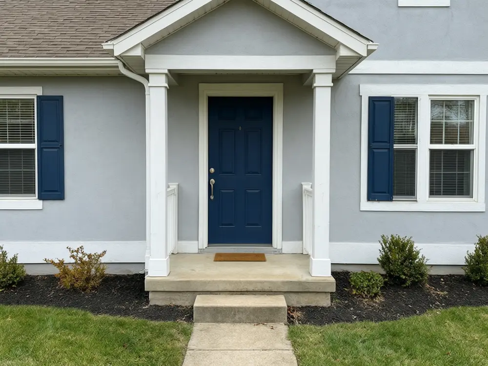 House number sign visualizer result: matte black numbers 1428 on a house wall before AI redesign