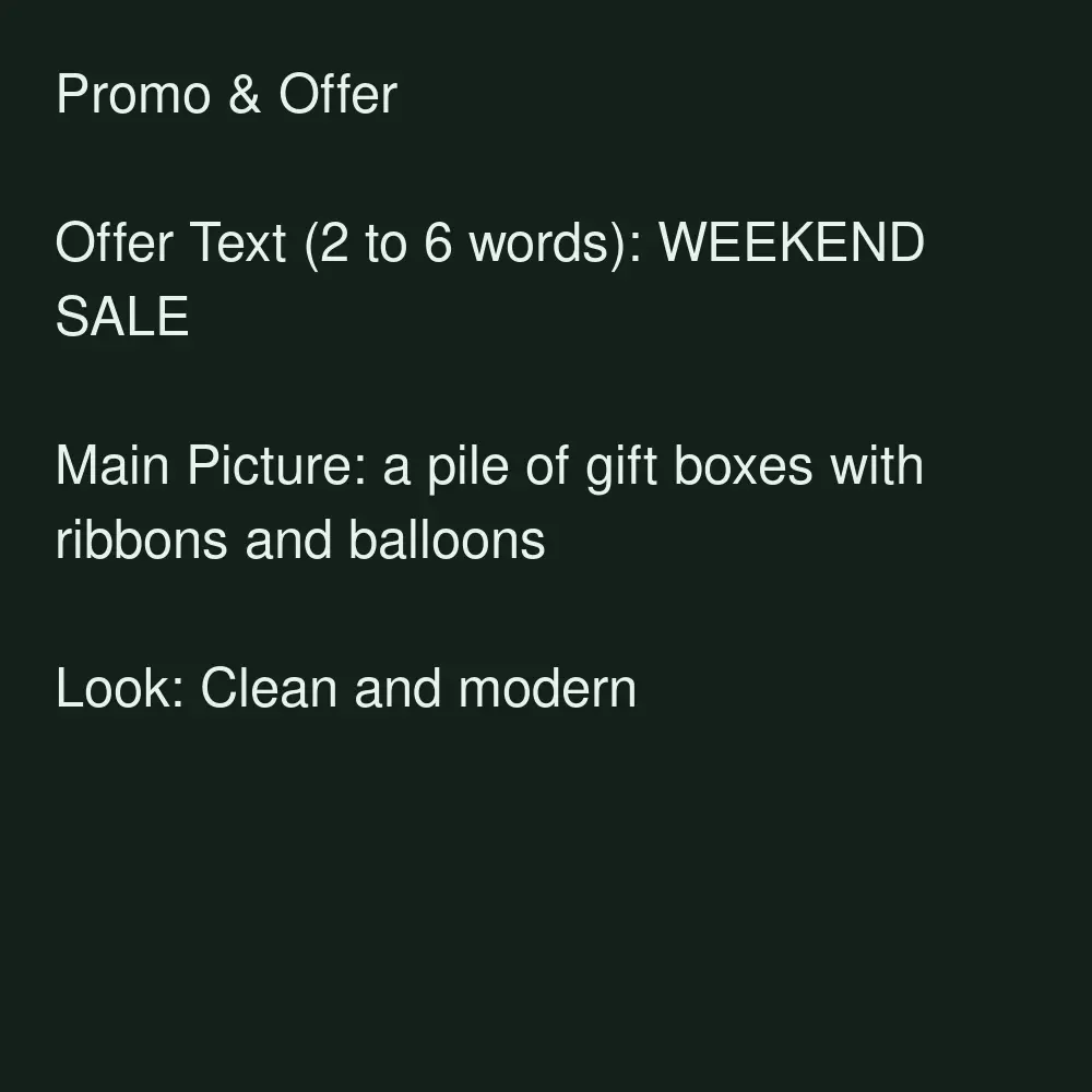 AI Instagram promo post with the text WEEKEND SALE and gift boxes before AI redesign