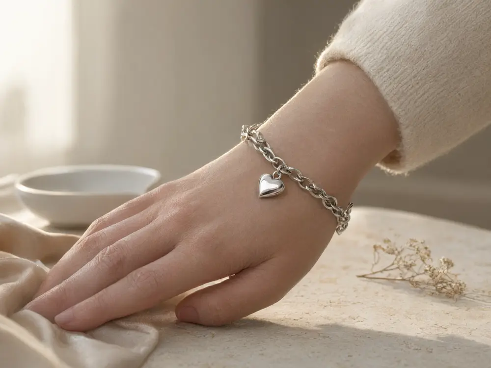Jewelry photo result: bracelet worn on a wrist after AI redesign