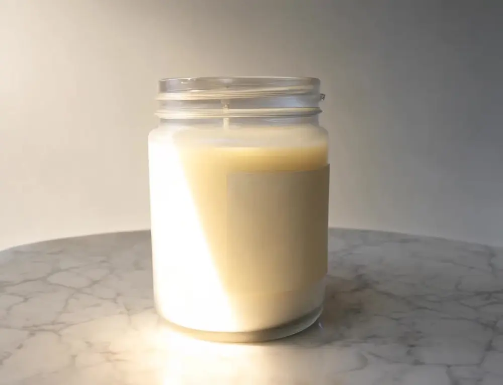 Product video ad result: candle photo and a frame from the generated reveal video after AI redesign