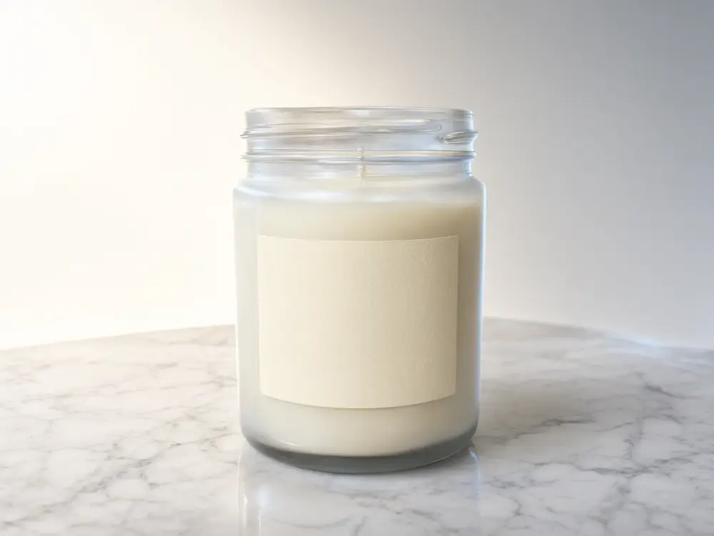 Product video ad result: candle photo and a frame from the generated reveal video before AI redesign