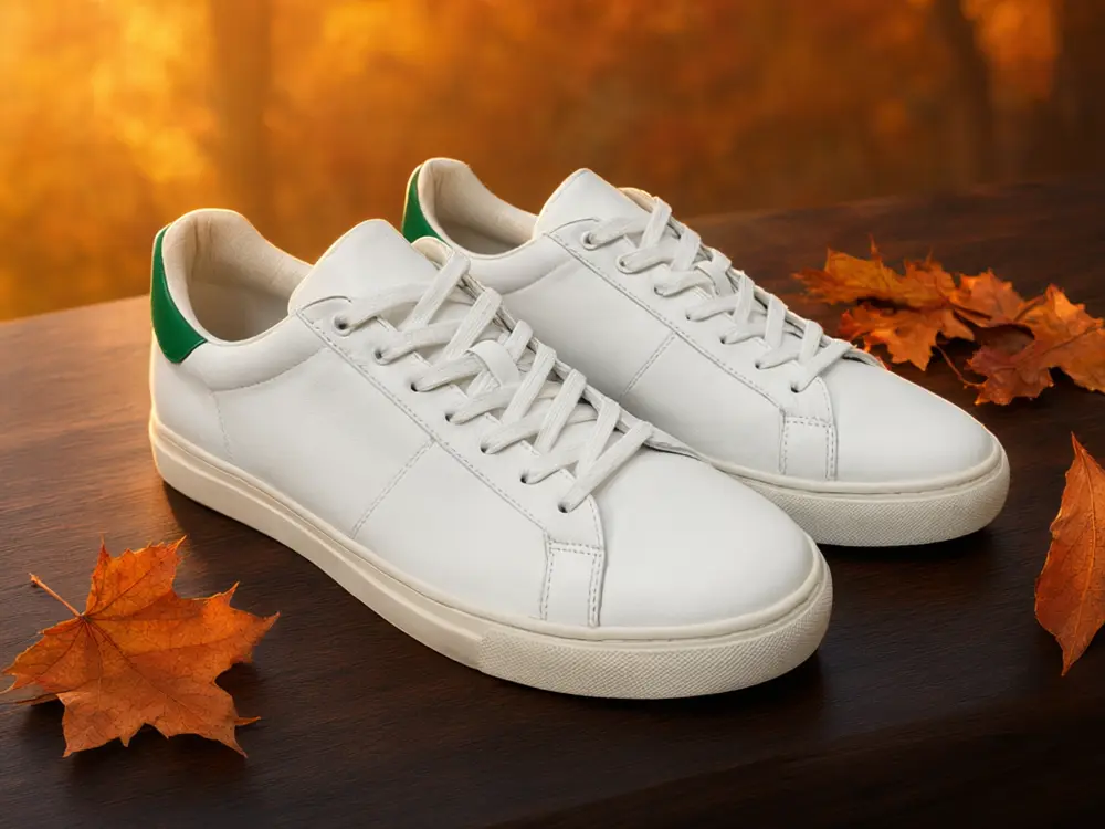 Product video ad result: sneaker photo and a frame from the generated showcase video before AI redesign