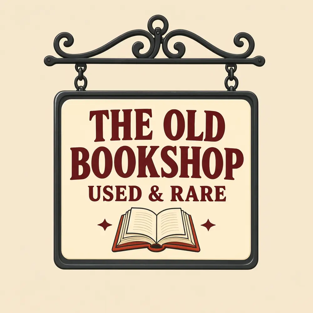 AI hanging blade sign design for THE OLD BOOKSHOP in vintage style after AI redesign