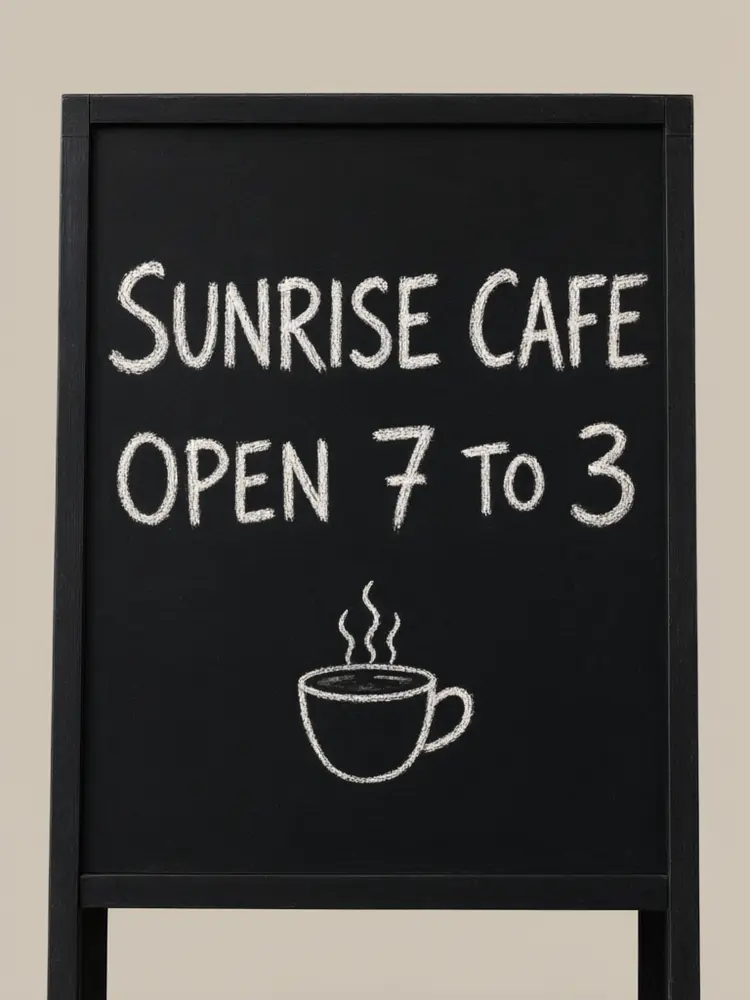 AI sidewalk chalkboard sign design for SUNRISE CAFE after AI redesign
