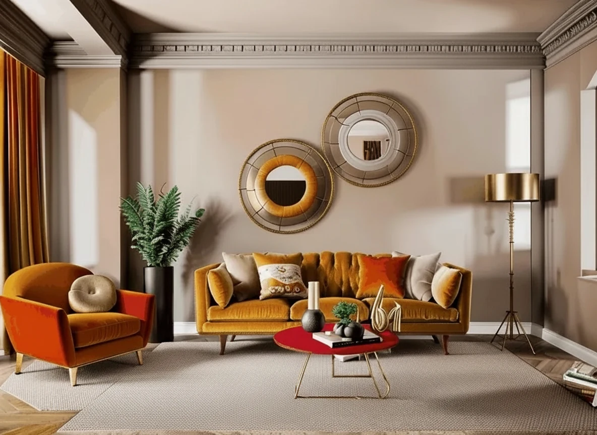 One category at a time: floor cushions, pouf and basket cleared, sofa and styling deliberately left in place — after