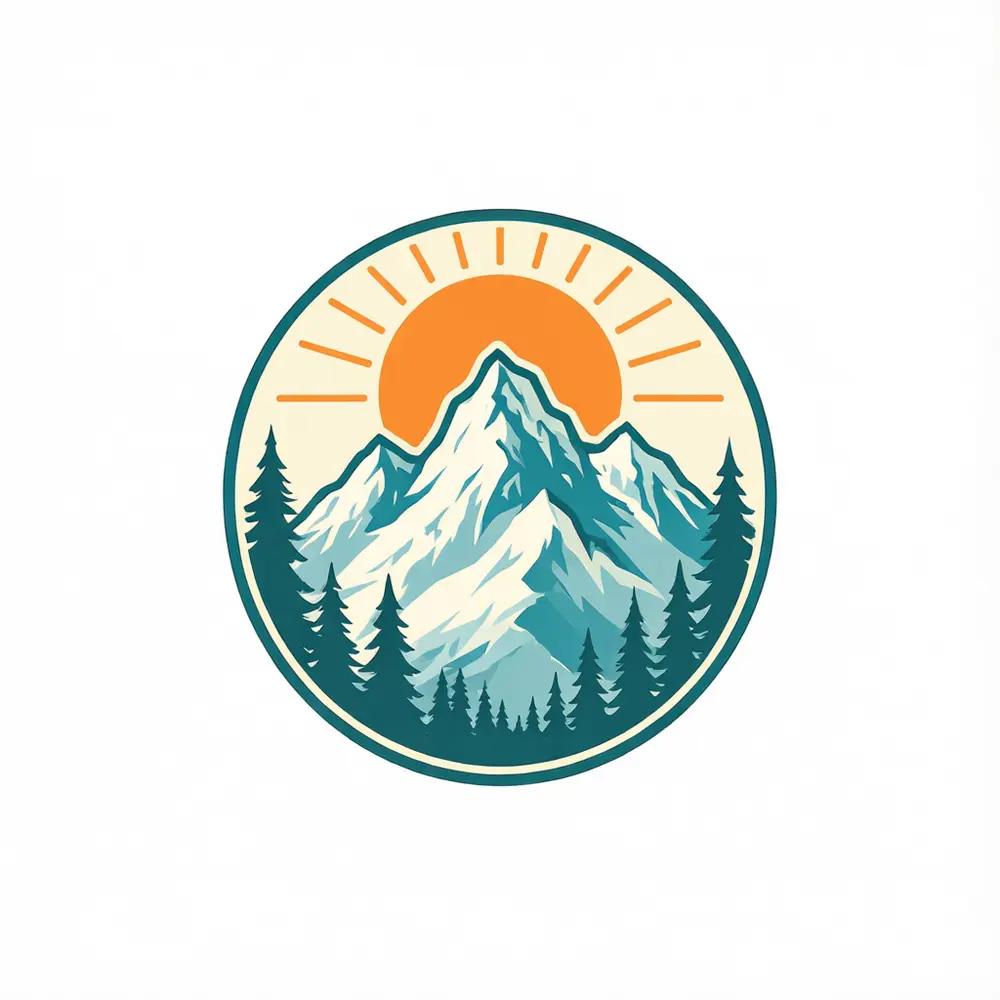 T-shirt mockup result: mountain badge artwork printed on a black t-shirt laid flat on a wooden table before AI redesign