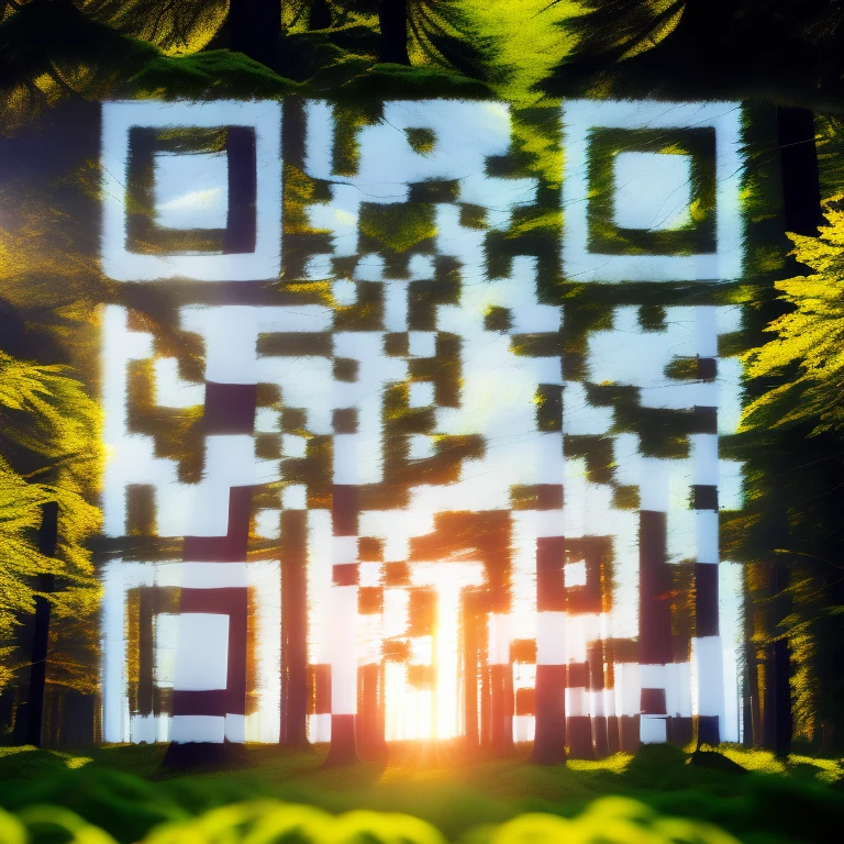 AI QR code art of a sunlit forest that scans to aitwo.co