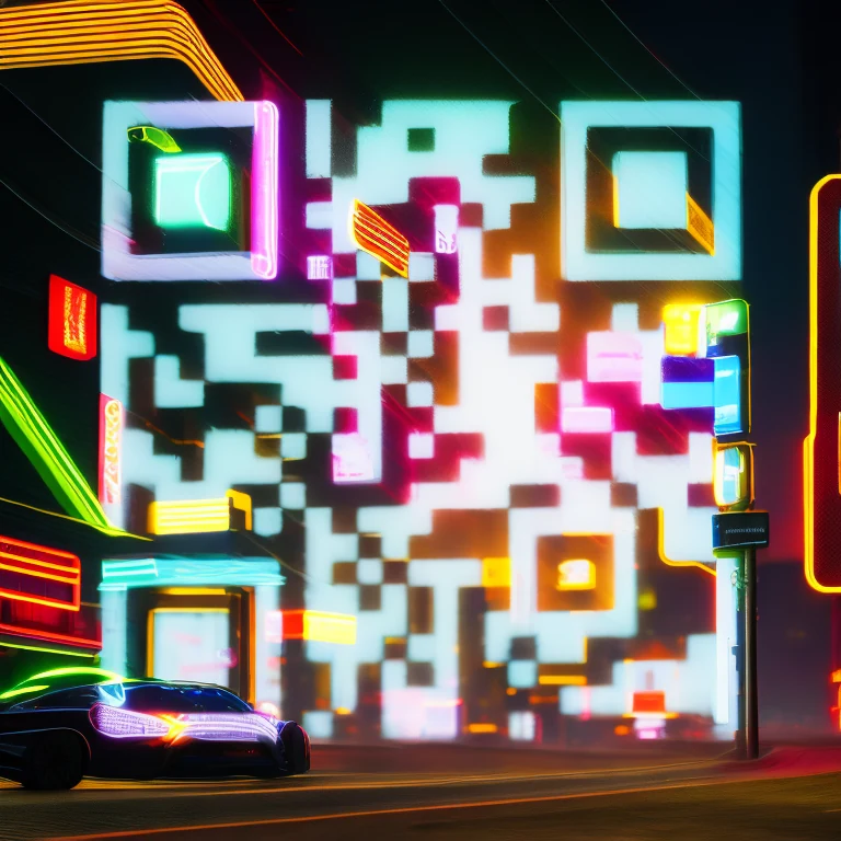 Neon cyberpunk AI QR code art that scans to aitwo.co